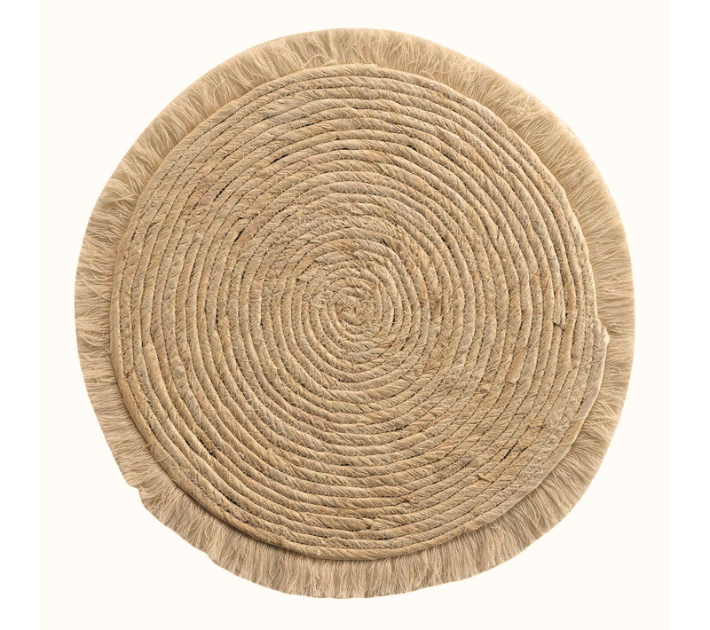 Set De Table Frangé En Jonc - Ø 38 Cm - Naturel