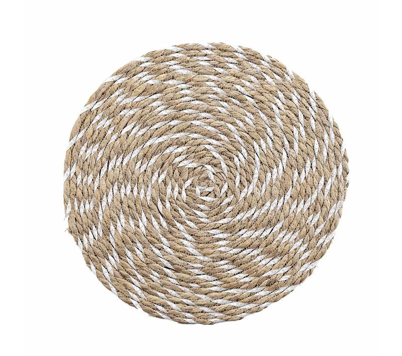 Set De Table Rond En Paille "nala" 38cm Naturel et Blanc