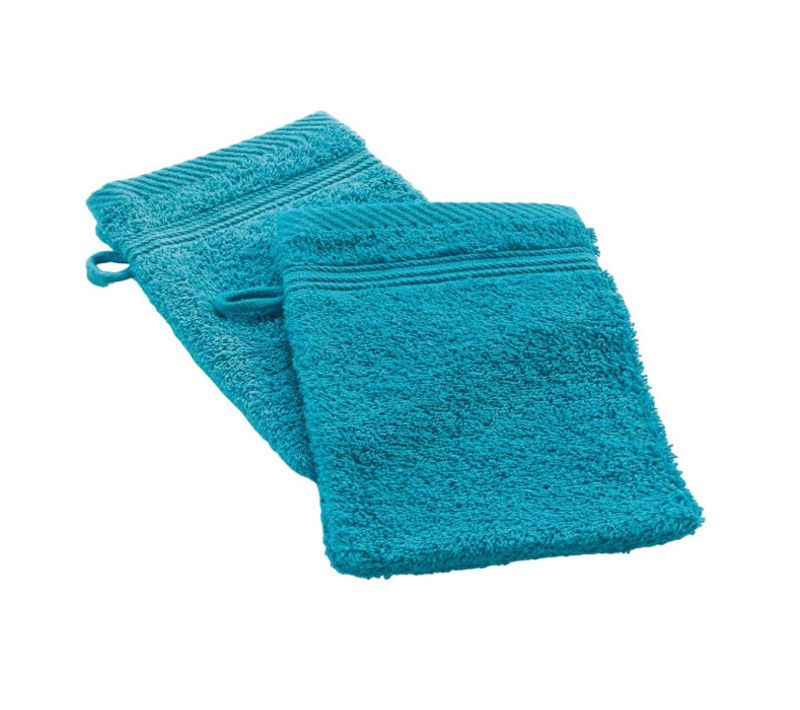 Lot De 2 Gants De Toilette "tendresse" 15x21cm Bleu Paon