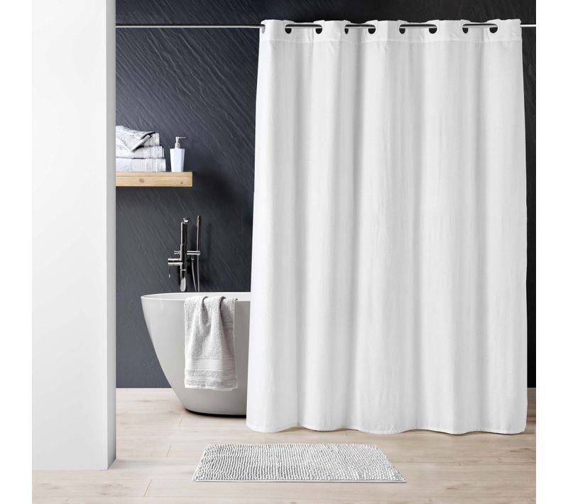 Rideau De Douche Avec Oeillets Clipsables - 180x200 Cm - Blanc