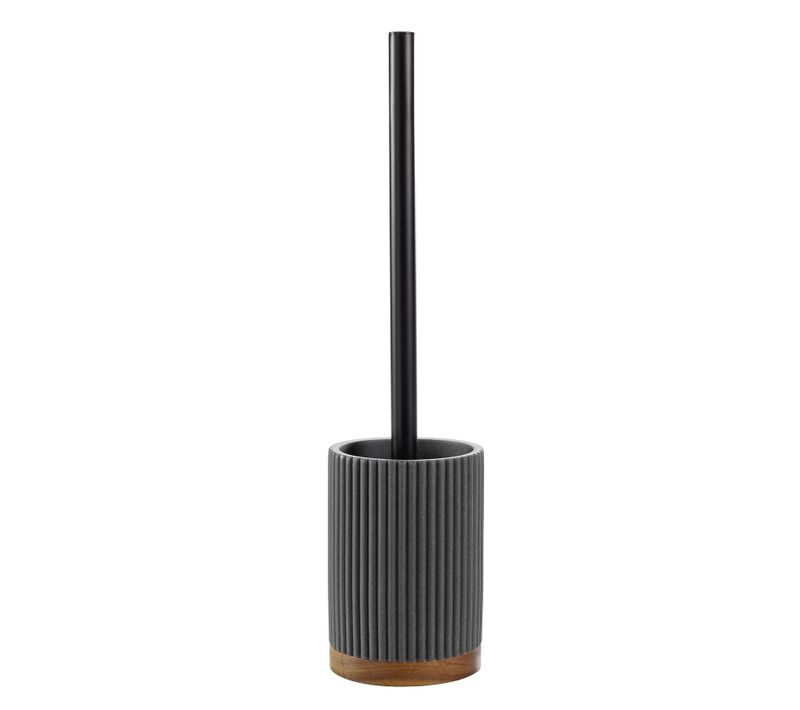 Brosse Wc En Acacia - 10x37 Cm - Gris Anthracite