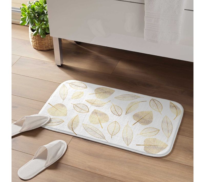 Tapis De Bain Joya Feuilles Dorées - 45x75 Cm - Blanc