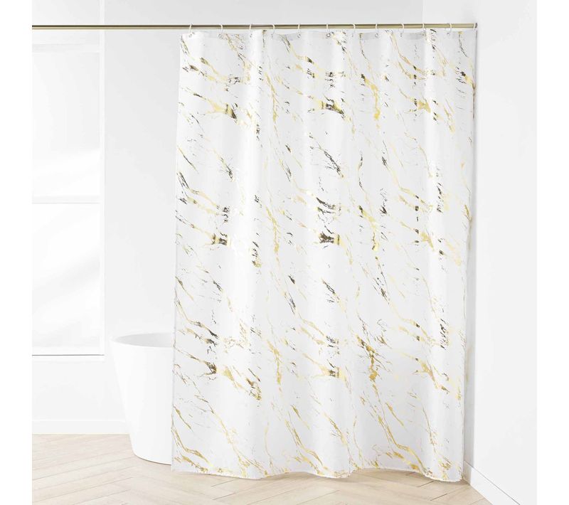 Rideau De Douche Imprimé "aquamarbre" 180x200cm Blanc et Or