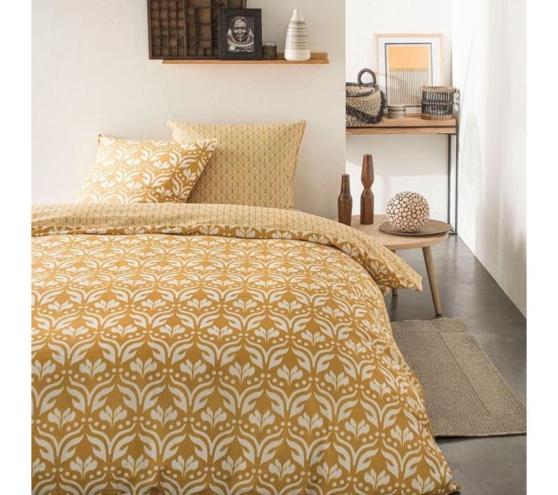 Parure De Lit Sunshine 5.1 2 Personnes 240 X 260 Cm Coton Imprimé Jaune Ethnique