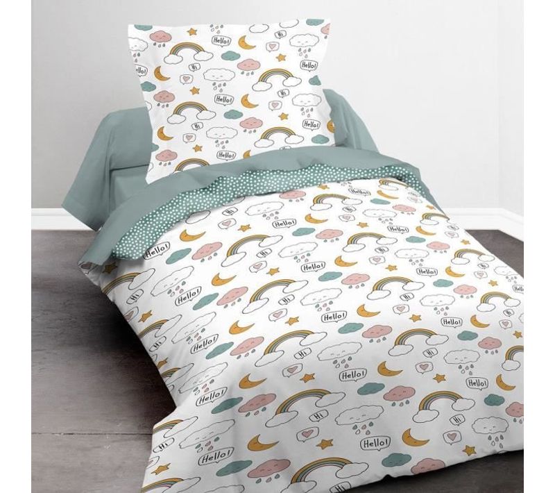 Parure De Lit - Rdc 1.15 - Housse De Couette 140x200 Cm Et 1 Taie D'oreiller - Vert Imprimé Enfant