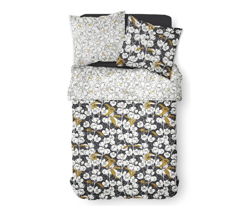 Parure De Lit Coton 2 Personnes Imprimé Floral Sunshine 240x260 Cm Blanc