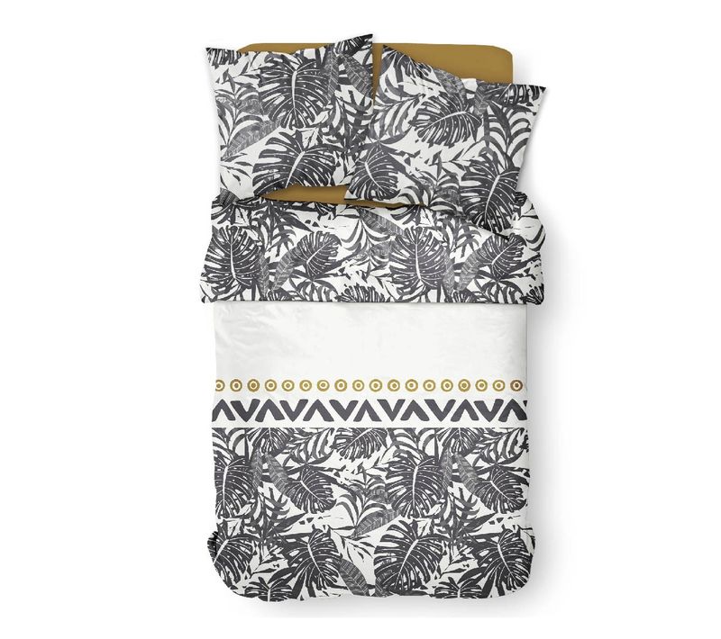 Parure De Lit Coton 2 Personnes Imprimé Jungle Sunshine 240x260 Cm Blanc