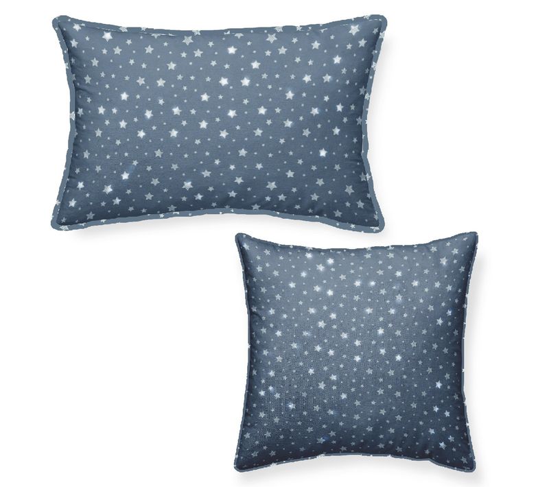 Lot De 2 Coussins Décoration Coton Imprimé Étoiles Stella Bleu