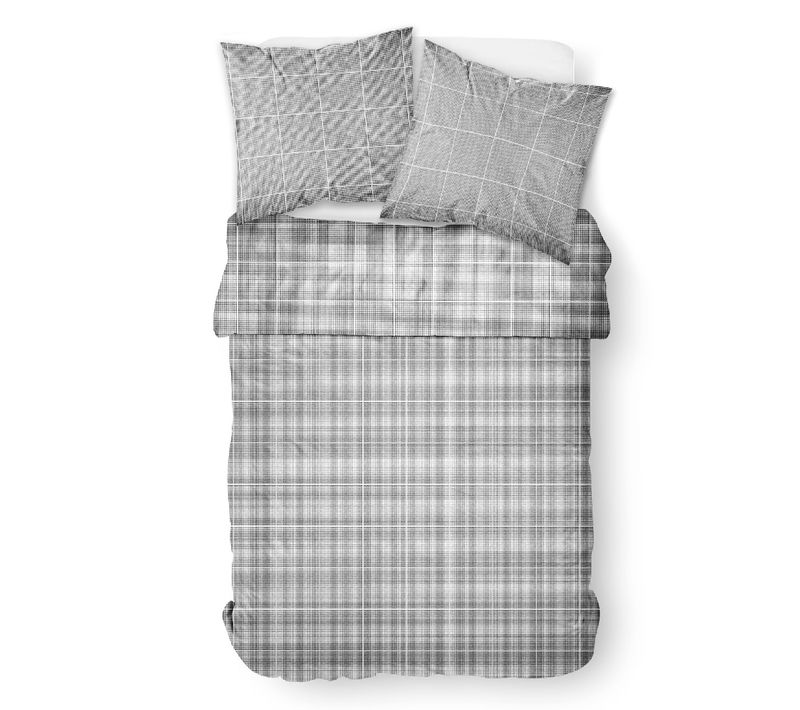 Parure De Lit 2 Personnes Imprimé à Carreaux Coton Sunshine Ema 220x240 Cm Gris
