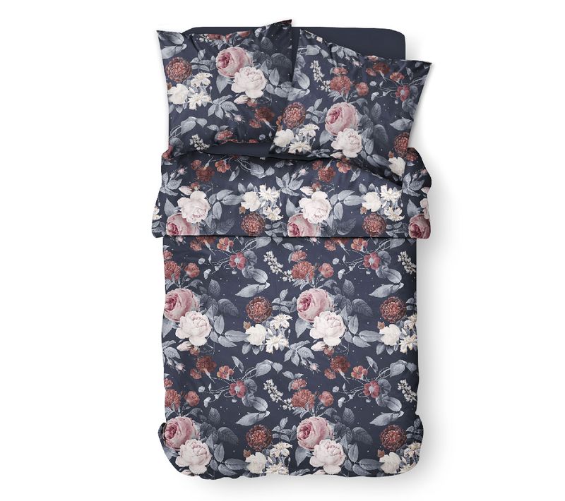 Parure De Lit 2 Personnes Imprimé Floral Coton Sunshine Camille Noir