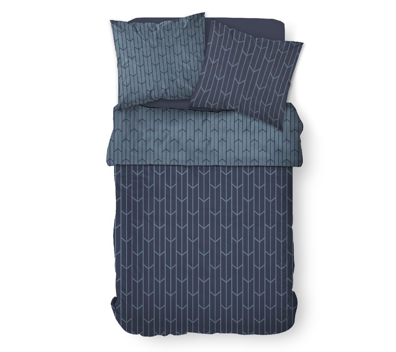 Parure De Lit 2 Personnes Imprimé Géométrique Coton Sunshine Camil 240x260 Cm Bleu