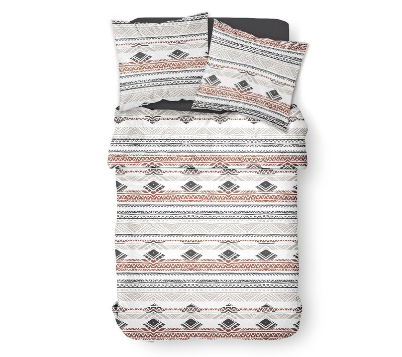 Parure De Lit 2 Personnes Imprimé Ethnique Coton Sunshine Gaia 240x260 Cm Beige