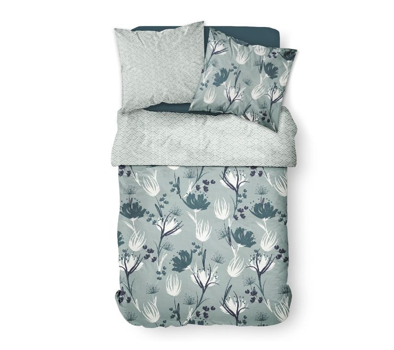 Parure De Lit 2 Personnes Imprimé Floral Coton Sunshine Sasha 240x260 Cm Vert