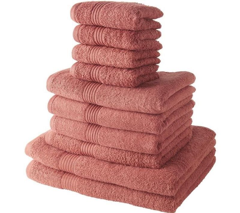 Lot De 4 Serviettes 30x50 + 4 Serviettes 50x100 +2 Draps De Bain 70x130 100% Coton Terracotta