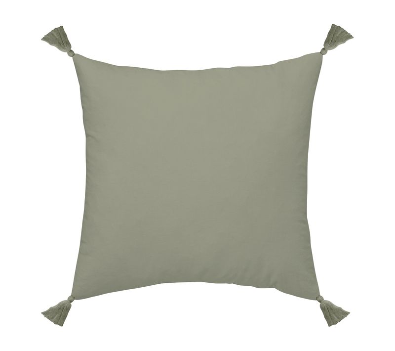 Coussin Déhoussable à Pompons Uni Gaze De Coton Indian Flowers 40x40 Cm Vert