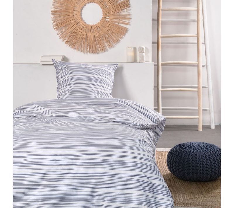 Parure De Lit Imprimé Rayures Coton Sunshine Aurore 220x240 Cm Blanc