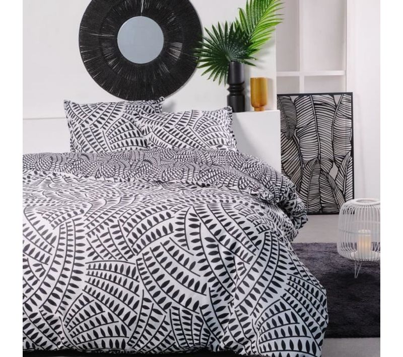 Parure De Lit 2 Personnes - 240x200 Cm - 100% Coton - Noir Et Blanc