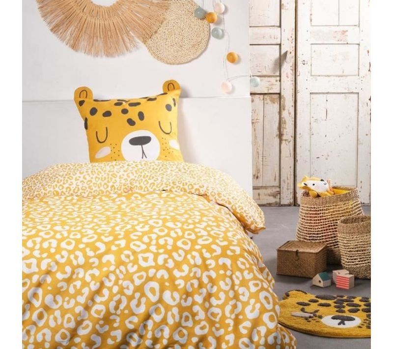 Parure De Lit Enfant Funny - 140x200 Cm - 100% Coton - Imprimé Léopard
