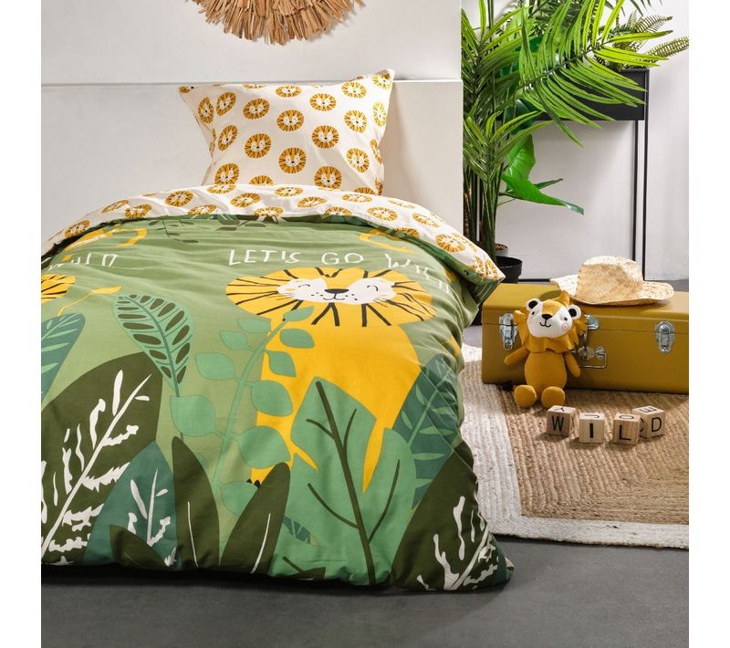 Parure De Lit Imprimé Animalier Coton Happy 140x200 Cm Gris