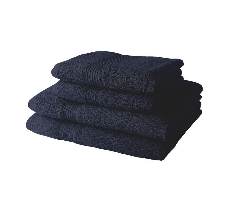 Lot De 2 Serviettes De Toilettes Et 2 Draps De Bain Coton Uni Essential Bleu Marine