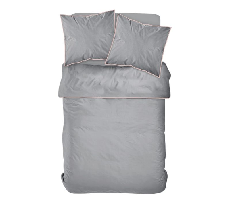 Parure De Lit 2 Personnes Uni Coton Avec Piping Prestige Gris