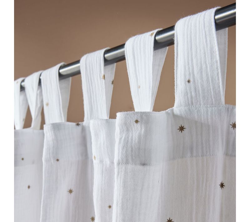 Rideau à Passants Étoiles En Gaze De Coton - 140x240 Cm - Blanc