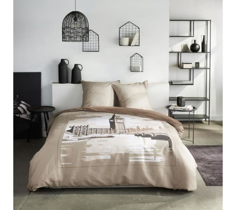 Parure De Lit - Java - 2 Personnes - 240x220 Cm - Coton - Imprimé London - Beige