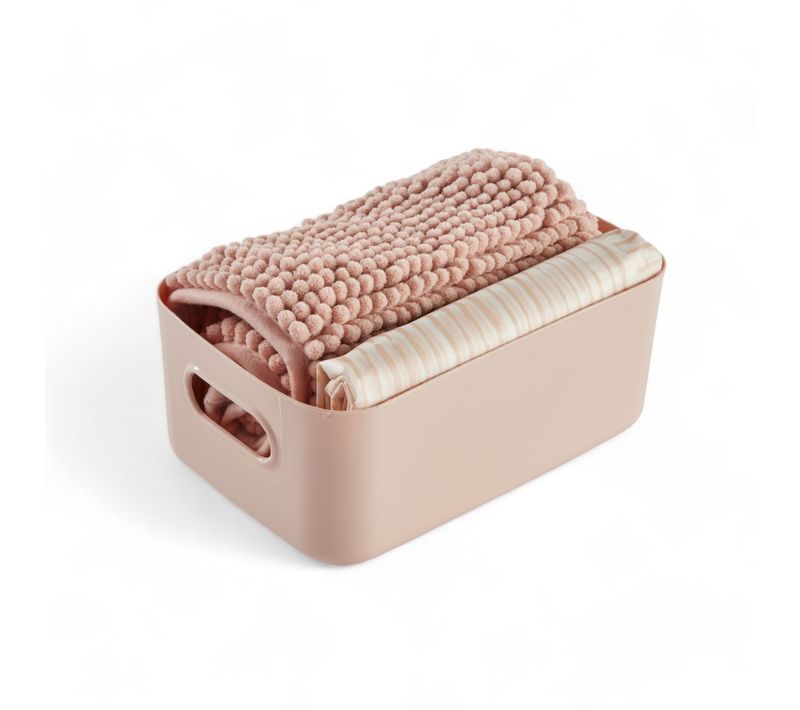 Set De Douche 3 Accessoires Rideau Tapis Panier Bathroom Rose