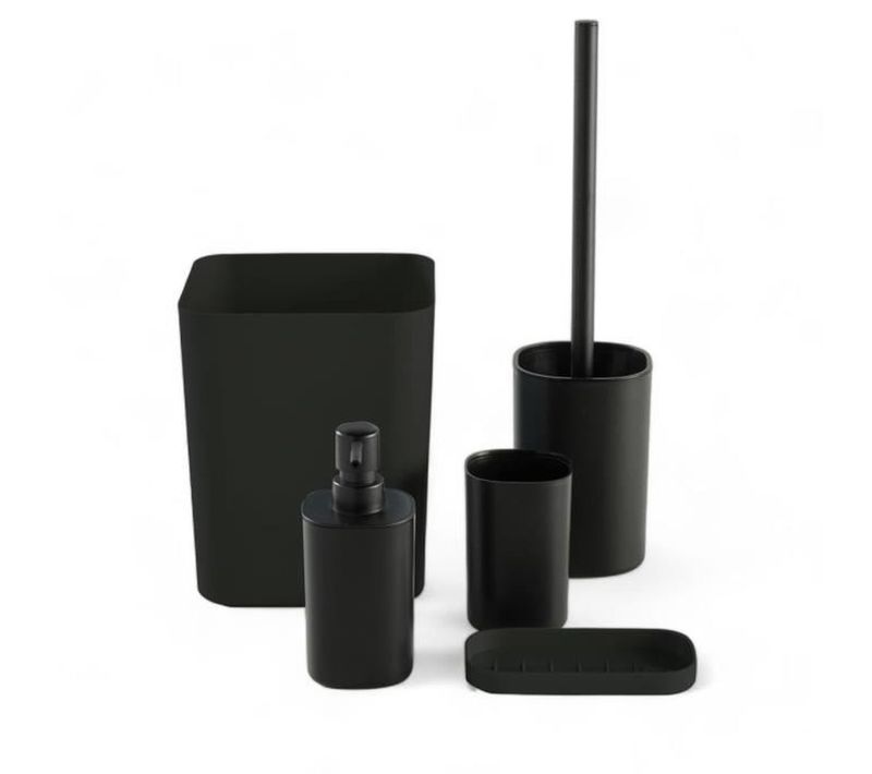Set D'accessoires De Salle De Bain 5 Pièces - Noir Mat, Plastique