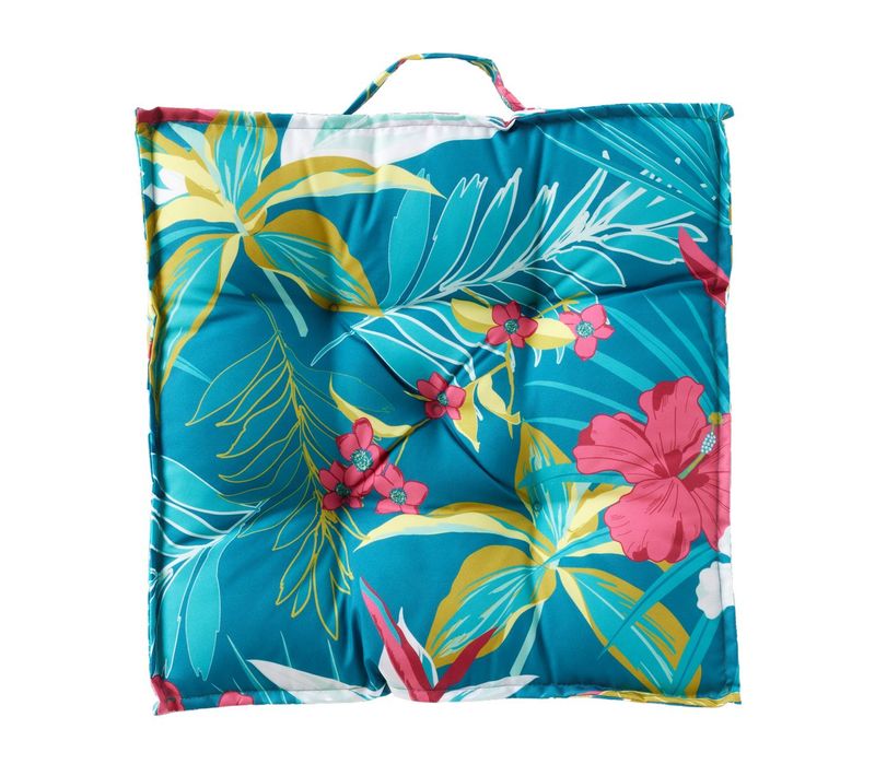 Coussin De Sol Extérieur Carré Imprimé Paradise 43x43cm Bleu