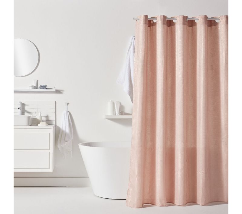 Rideau De Douche Tissu Gaufré à Crochets Uni Bathroom Rose