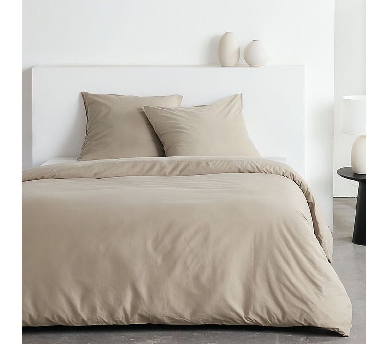 Housse De Couette 220x240 + 2 Taies 63x63 Beige Crêpon 100% Polyester