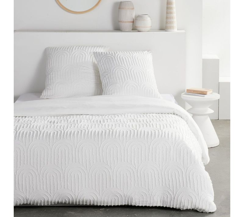 Housse De Couette 220x240 Cm Blanche Tuftée + 2 Taies 63x63 Cm