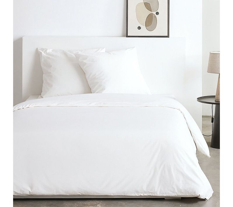 Housse De Couette 220x240 + 2 Taies 63x63 — Effet Lavé Blanc, Polyester 85 Gsm