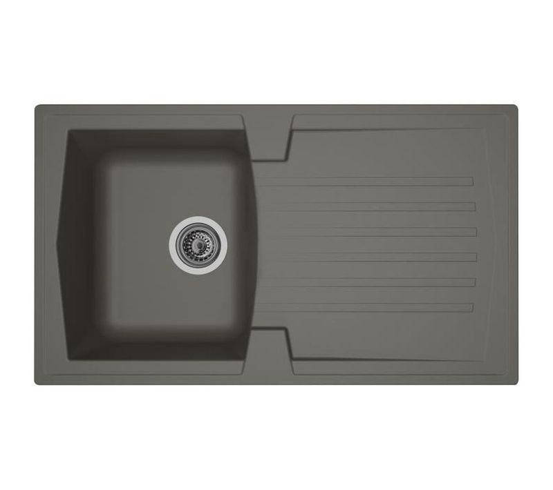 Evier Cuisine à Encastrer 1 Bac + 1 Égouttoir Arena - Résine - 86 X 50 Cm - Gris Béton