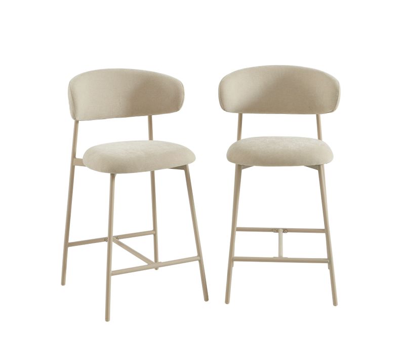Lot De 2 Tabourets Gally Tissu Beige Et Pied Métal Beige