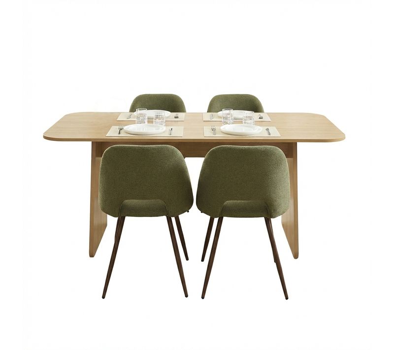 Ensemble Table Lango Chêne Et 4 Chaises Elisabeth Tissu Vert