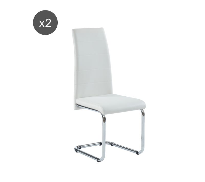 Lot De 2 Chaises Mara Simili Blanc Pieds Métal Chromé