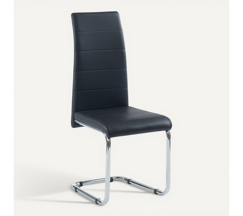 Lot De 2 Chaises Mara Simili Noir Pieds Métal Chromé