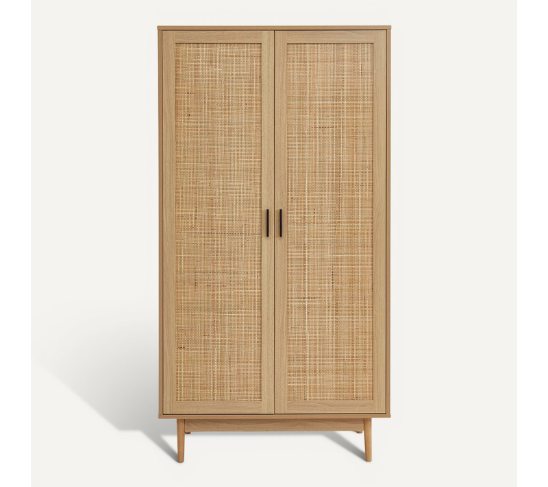 Armoire Amana Effet Chêne Et Cannage Rotin 2 Portes H170cm