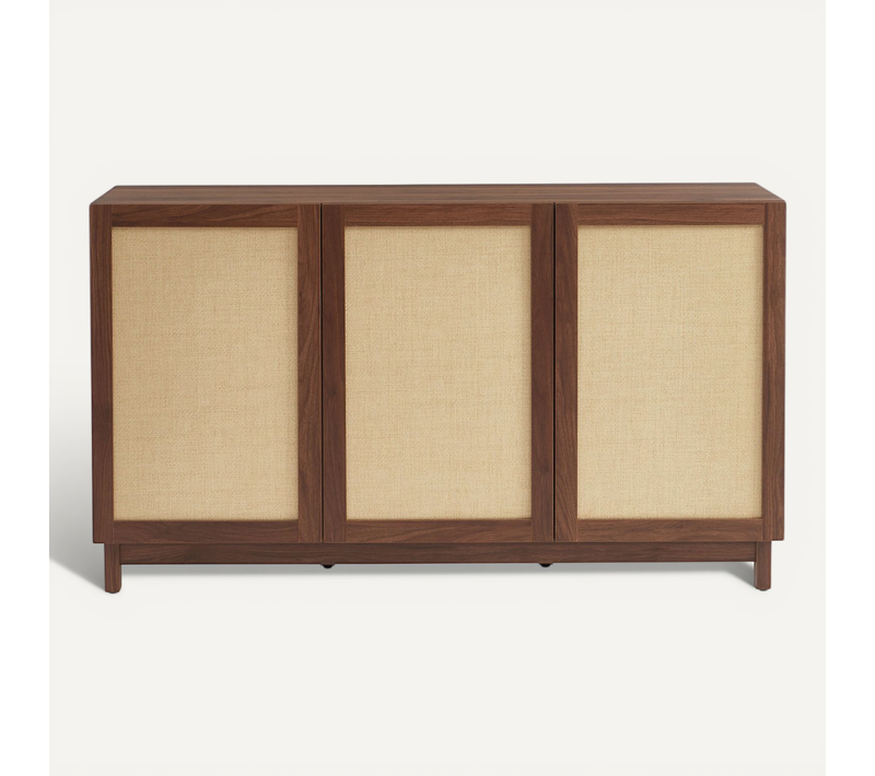 Buffet Haria Effet Noyer Et Rotin 3 Portes 140cm