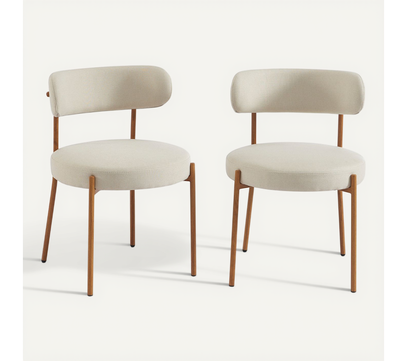 Lot De 2 Chaises Noa Tissu Beige Pieds Métal Finition Bois
