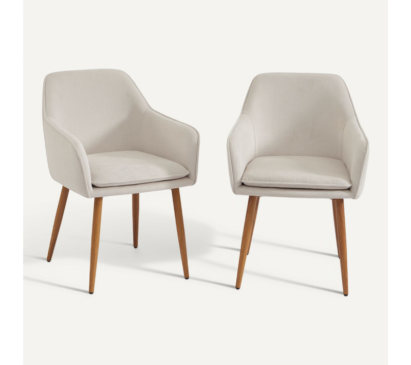 Lot De 2 Fauteuils Kalli Tissu écru Pieds Métal Finition Bois