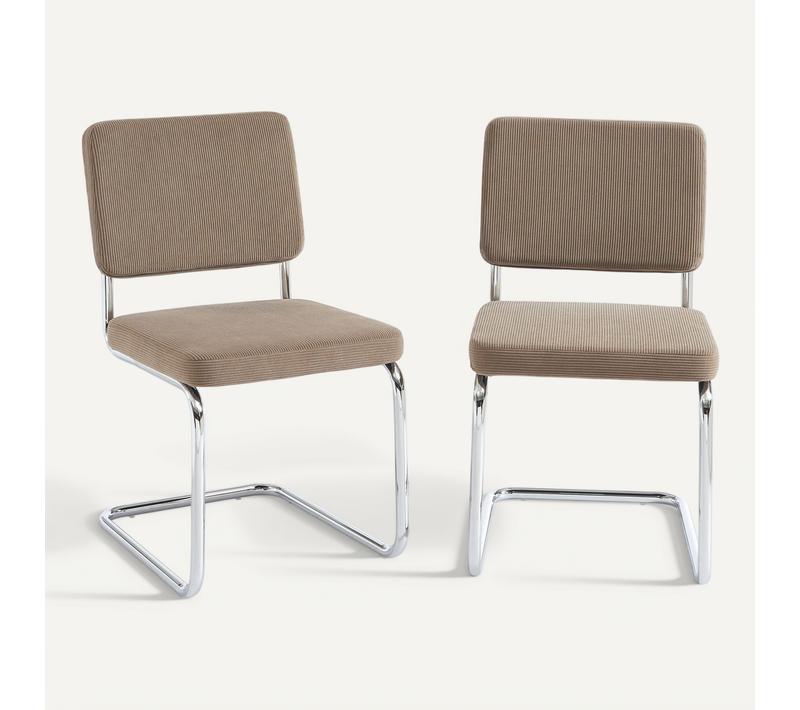 Lot De 2 Chaises Jack Velours Côtelé Grège Pieds Métal Chromé