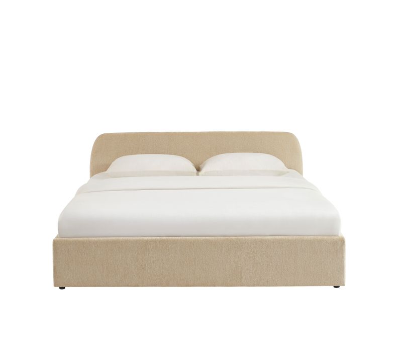 Lit Coffre Gela 180x200 Tissu Chenille Beige Sommier Inclus