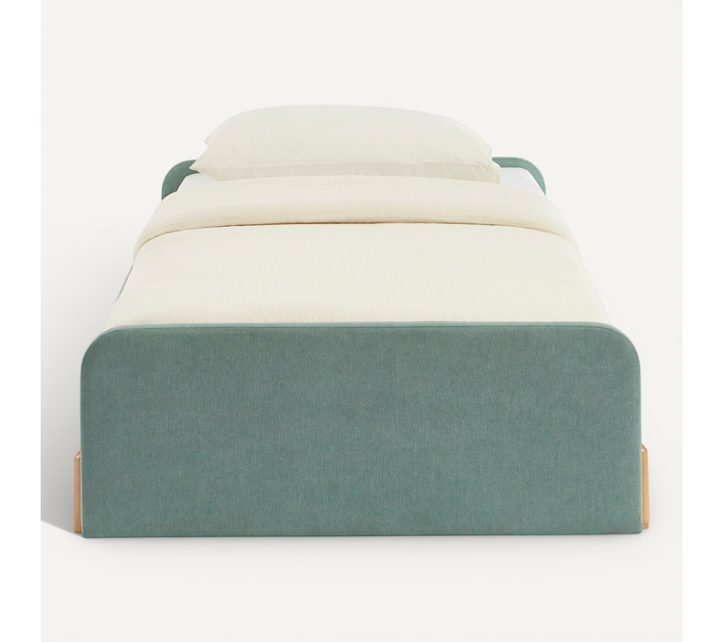 Lit Enfant Nui Tissu Vert 90x190 Sommier Inclus