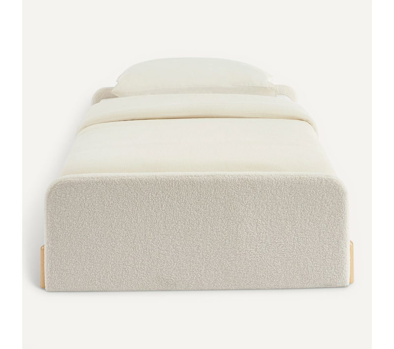 Lit Enfant Nui Tissu Bouclette Beige 90x190 Sommier Inclus