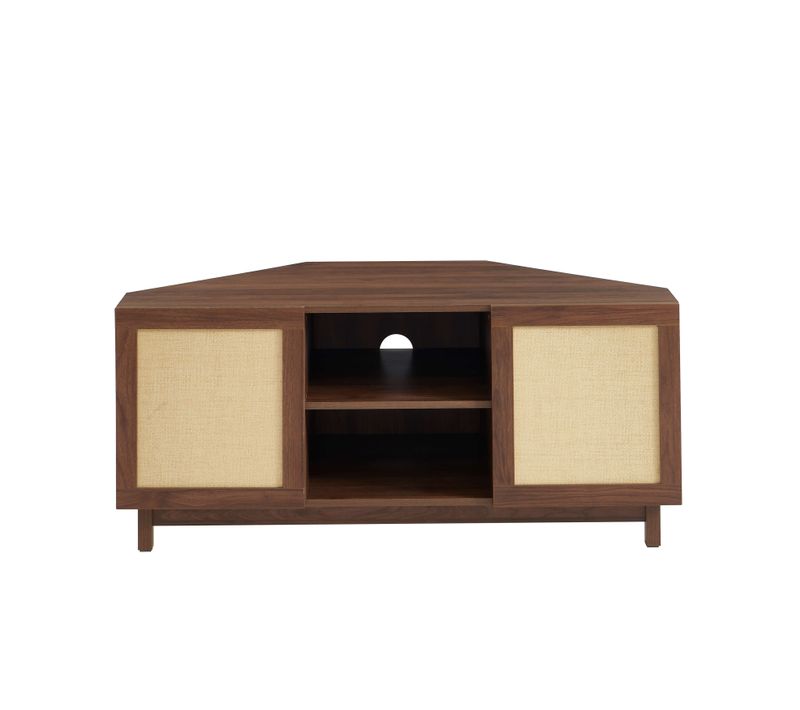 Meuble TV D'angle Haria Effet Noyer Et Rotin 120cm