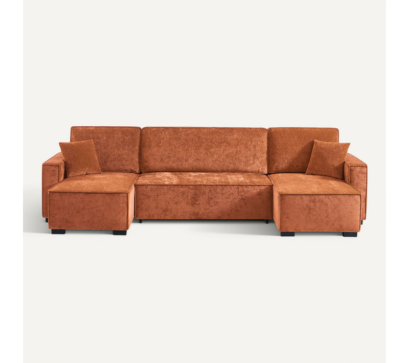 Canapé Panoramique Convertible Gavi 6 Places Tissu Terracotta