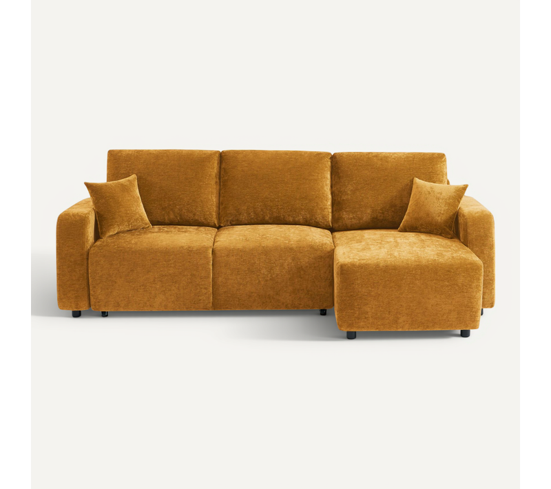 Canapé D'angle Convertible Et Réversible Livio 4 Places Tissu Jaune